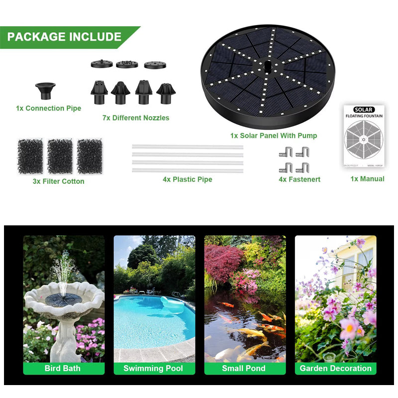 Solar Fountain with 60 LED Lights