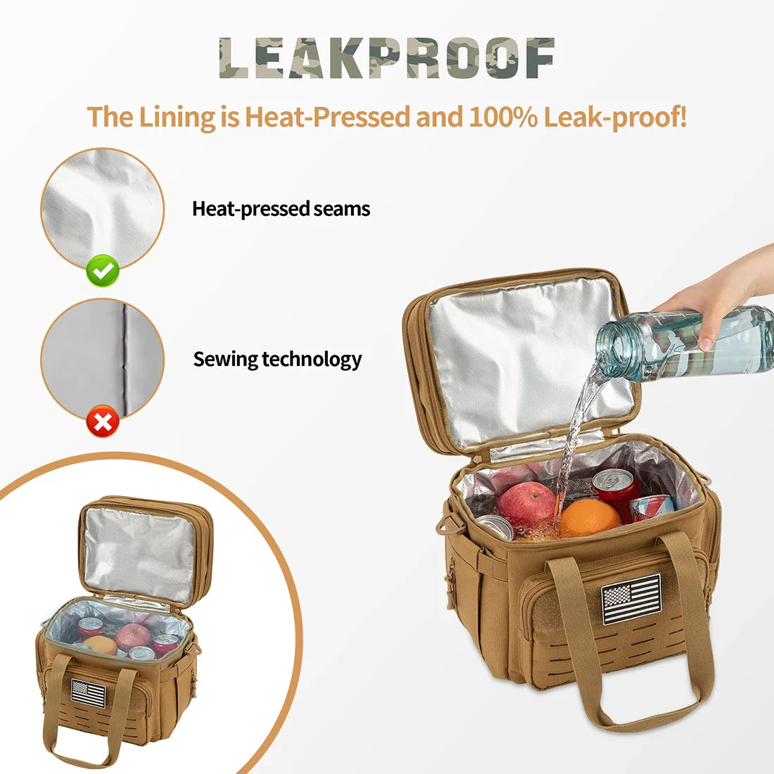 20L Tactical Insulated Lunch Bag with MOLLE Tissue Side Pouch