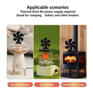 6 Blades Heat Powered Wood Stove Fan