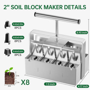 Cell Soil Block Maker with 3 Kinds Seed Pins